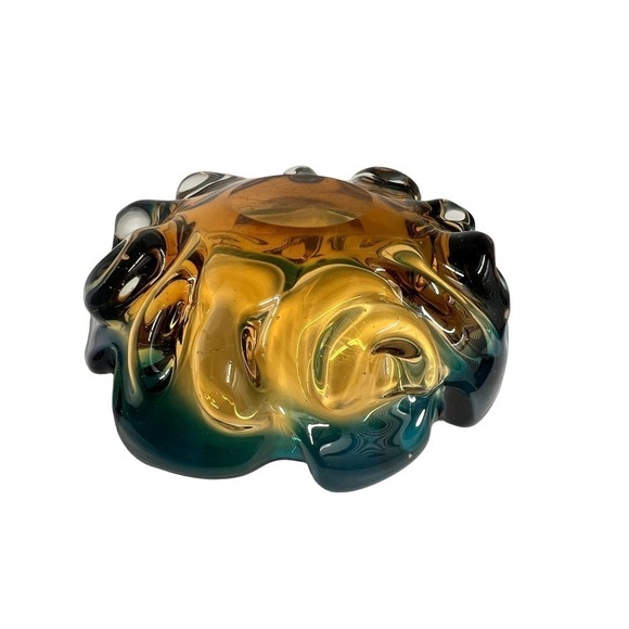Murano Art Glass Amber blue green Bowl - Picture 6 of 7